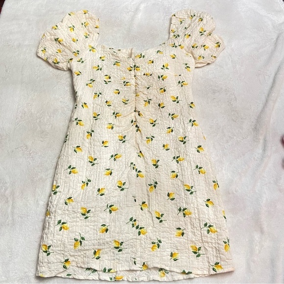 New! Topshop ruched front lemon mini dress textured cloth multi 28284 - Picture 6 of 14